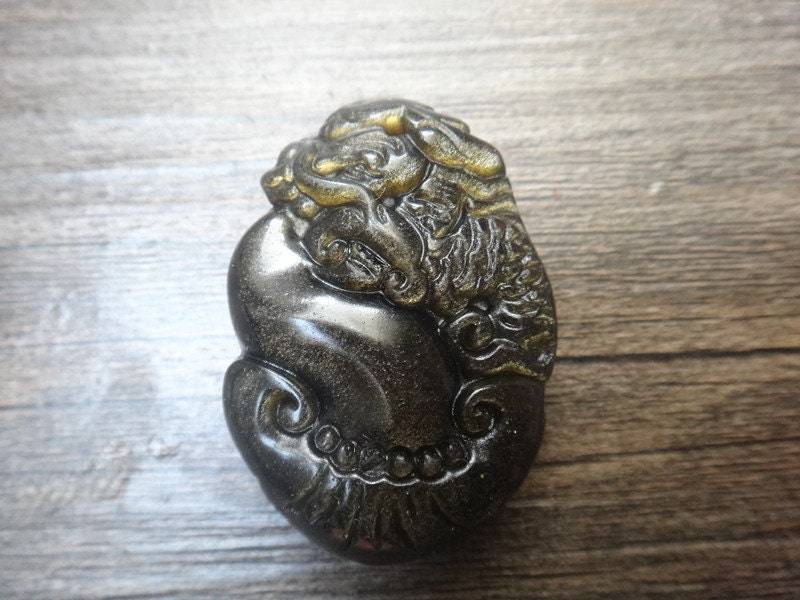 Natürlicher Gold Obsidian Amulett Anhänger Wunschdenken "Pi Yao" Maskottchen Natürlicher Gold Obsidian Amulett Anhänger Wunschdenken "Pi Yao" Maskottchen von juat