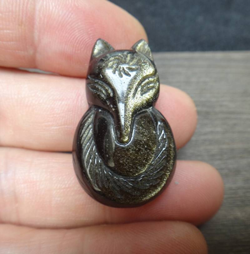 Perfekte Natürliche Gold Obsidian Fox Maskottchen von juat