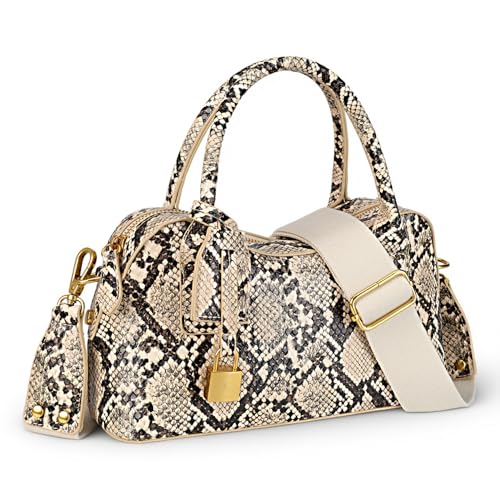 juctshee Damen-Handtasche mit Schlangenmuster, PU-Leder, Tragegriff oben, mit goldfarbenem Schloss und verstellbarem Riemen, modische Umhängetasche für Arbeit, Reisen, Schlangenmuster von juctshee