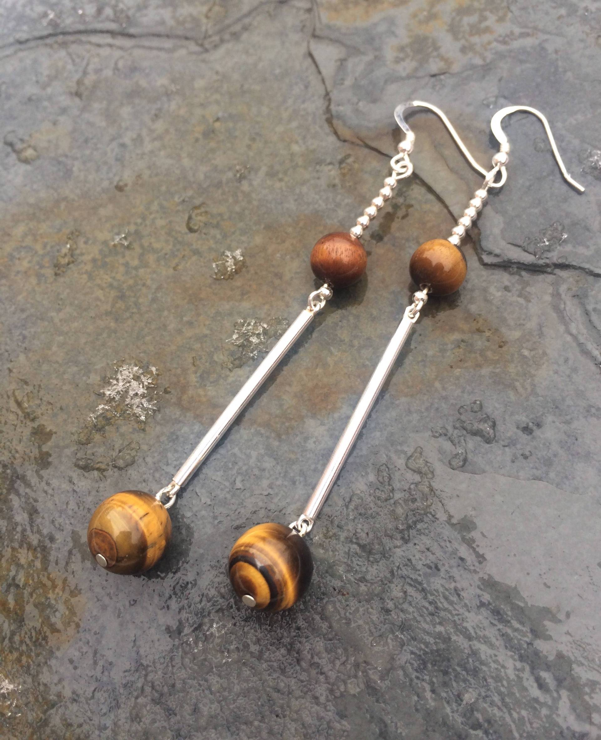 Tigerauge Und Silber Lange Ohrringe Tigerauge Und Silber Lange Ohrringe von jujujewellery