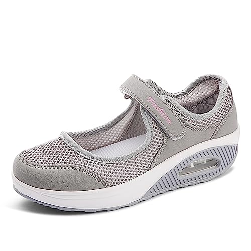 Damen Outdoor Fitnessschuhe Atmungsaktive Mesh Schuhe Sport Slipper mit Klettverschluss Sportschuhe Sneaker Turnschuhe Laufschuhe Pumps 03grau 40 EU von jukka