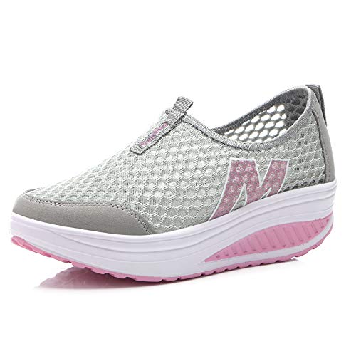 Damen Sportschuhe Sneaker Turnschuhe Laufschuhe mit Keilabsatz Bequeme Mesh Schnürhalbschuhe Badeschuhe Casual Strandschuhe Luftkissen Outdoorschuhe Fitnessschuhe Pumps von jukka