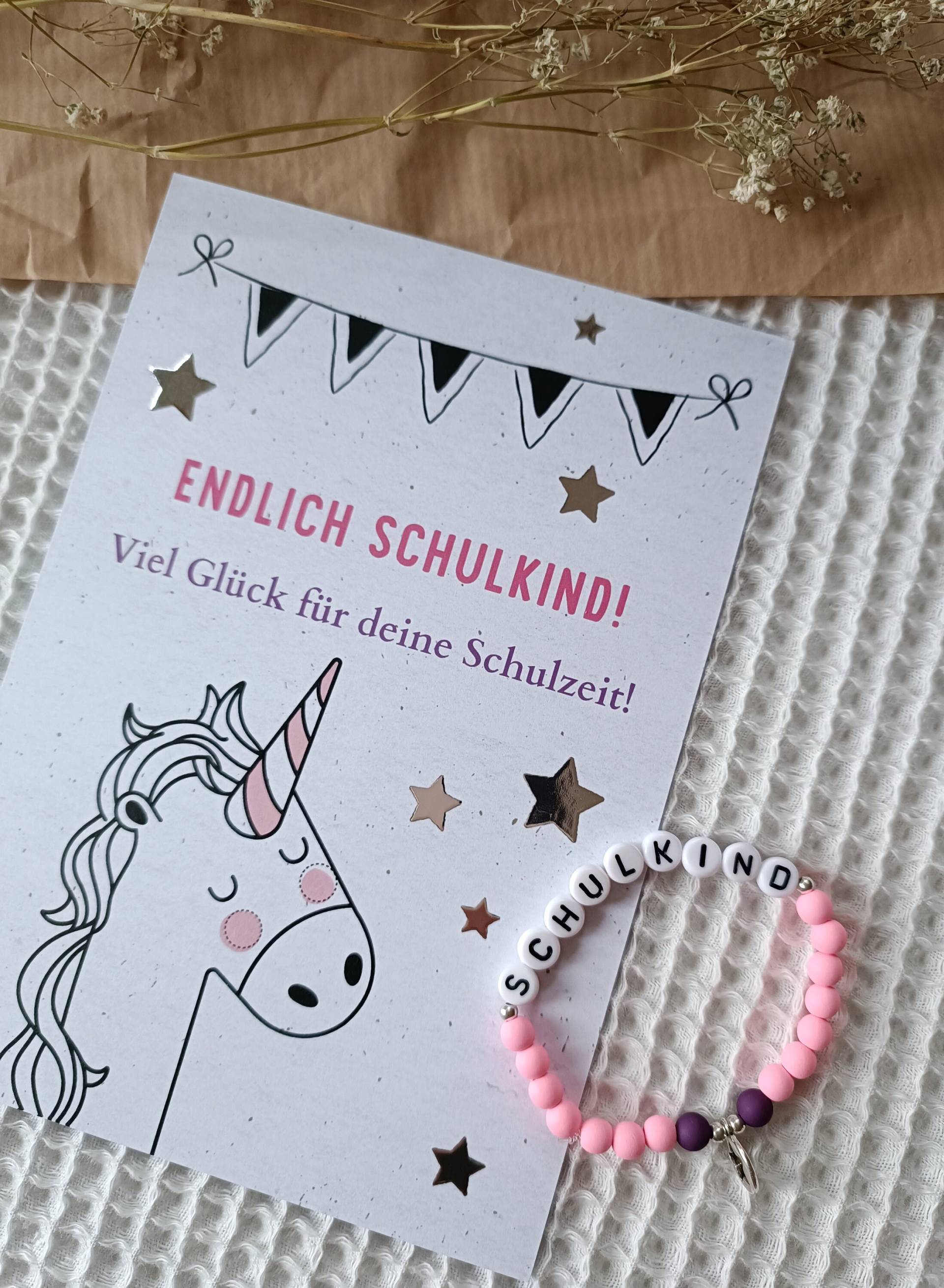 Armband Schulkind Mit Karte Einschulung Einhorn Sterne von julchensetsyshop