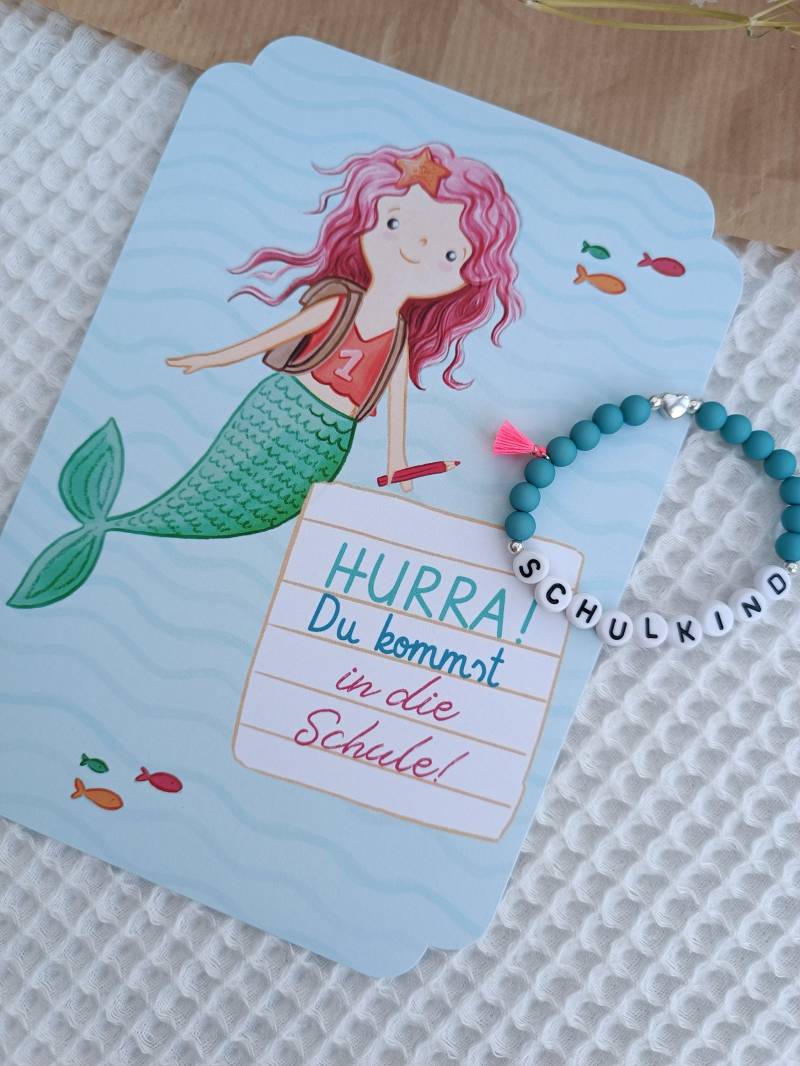 Armband Schulkind Mit Karte Einschulung Meerjungfrau von julchensetsyshop