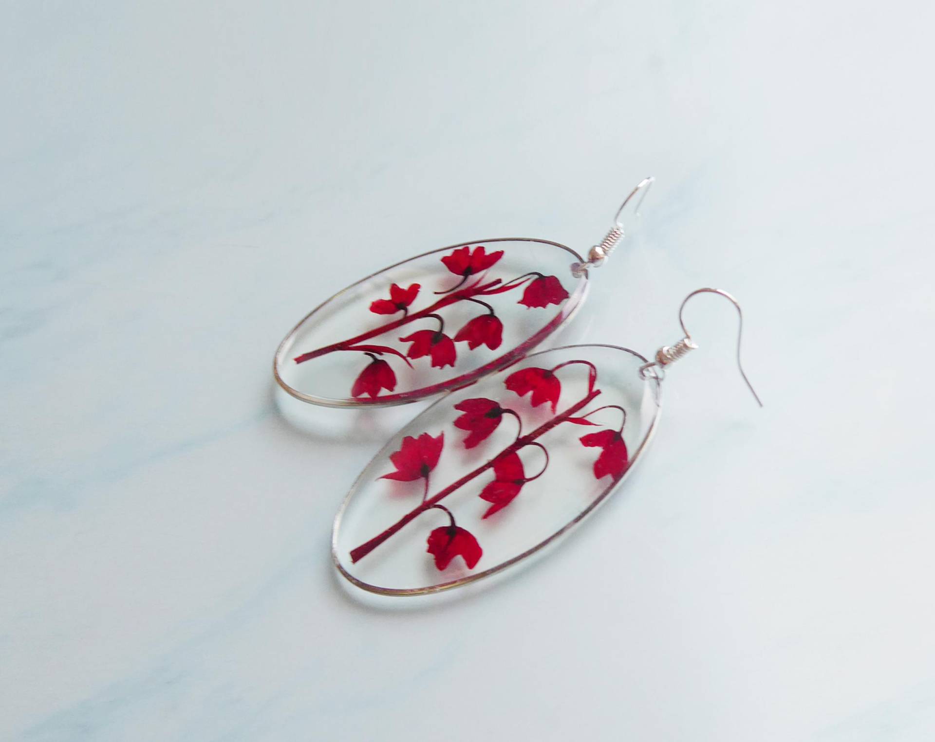 Echte Rote Blumen Silber Ohrringe von julialinjewelry
