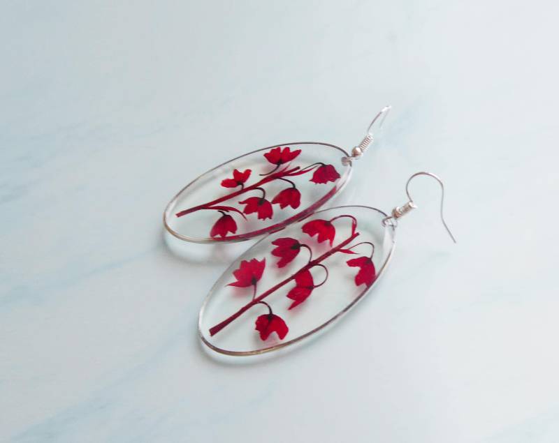 Echte Rote Blumen Silber Ohrringe von julialinjewelry