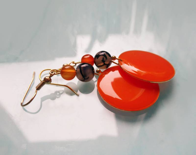 Goldene Tiger Auge Orange Ohrringe, Geschenk Für Sie von julialinjewelry