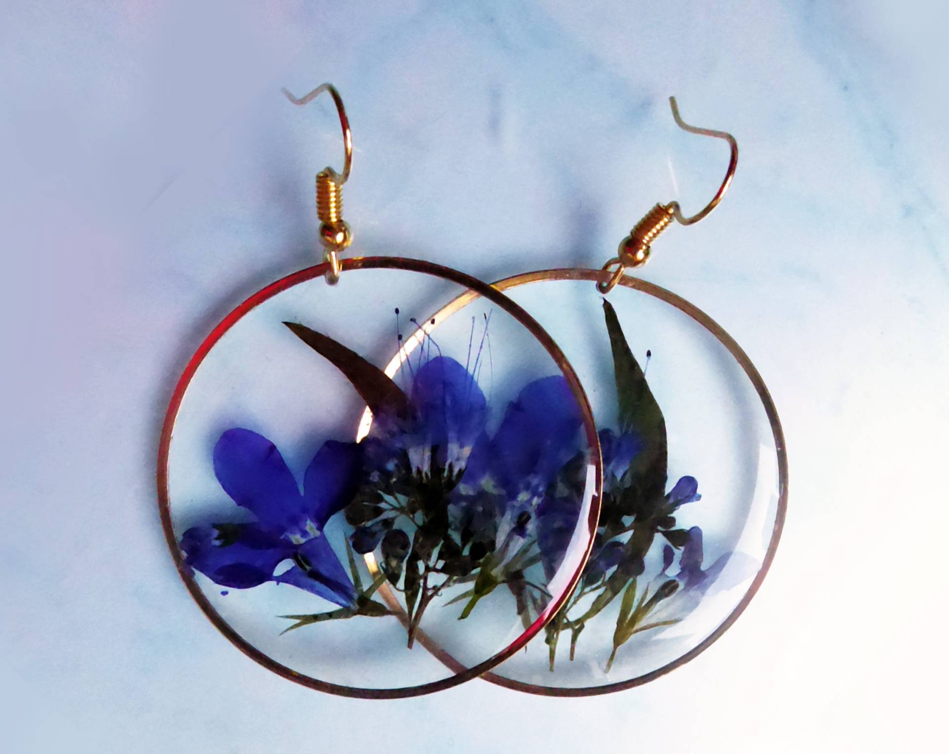 Handgemachter Goldschmuck, Blaue Blumen Ohrringe 4 cm, Geschenk Für Sie von julialinjewelry