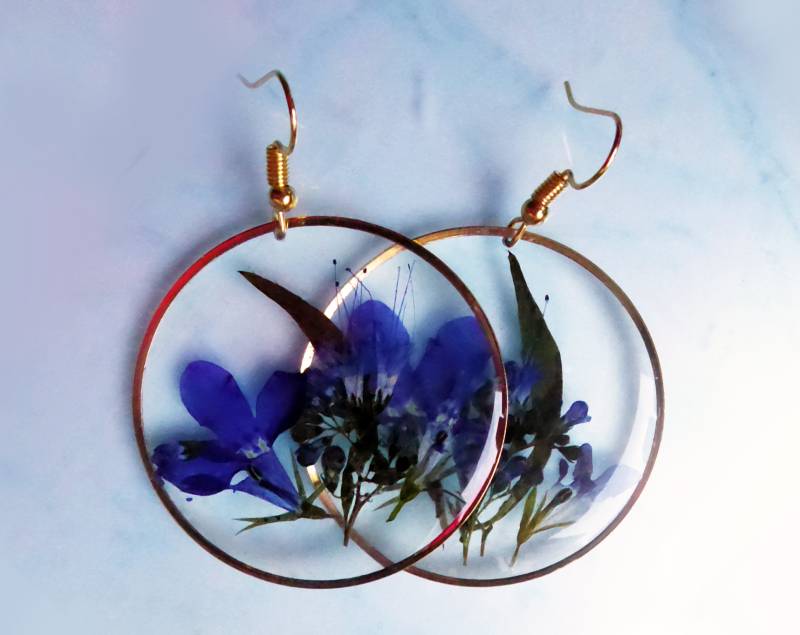 Handgemachter Goldschmuck, Blaue Blumen Ohrringe 4 cm, Geschenk Für Sie von julialinjewelry