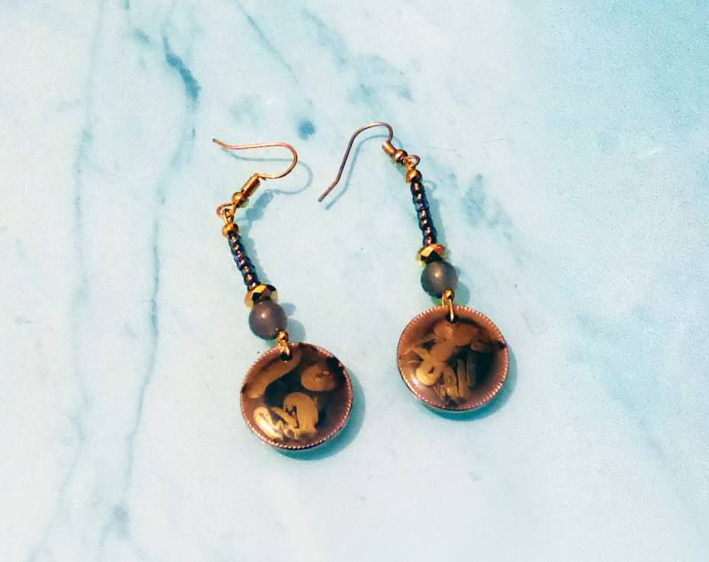 Lange Achat Handgefertigte Ohrringe in Grau-Gold, Schmuckgeschenk Für Damen von julialinjewelry