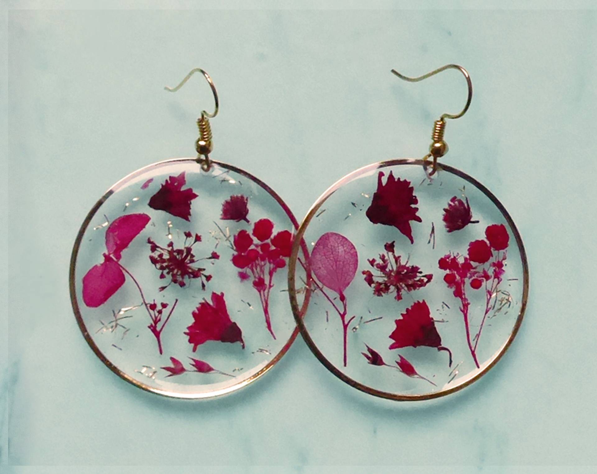 Rote Goldene Blumen Ohrringe, Naturschmuckgeschenk Für Sie von julialinjewelry