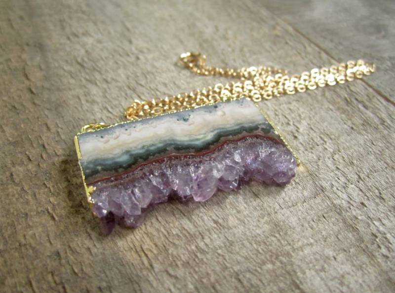 Amethyst Druzy Stalaktit Halskette 14K Gold Fill Geode Scheibe Amethyst Druzy Stalaktit Halskette 14K Gold Fill Geode Scheibe von julianneblumlo