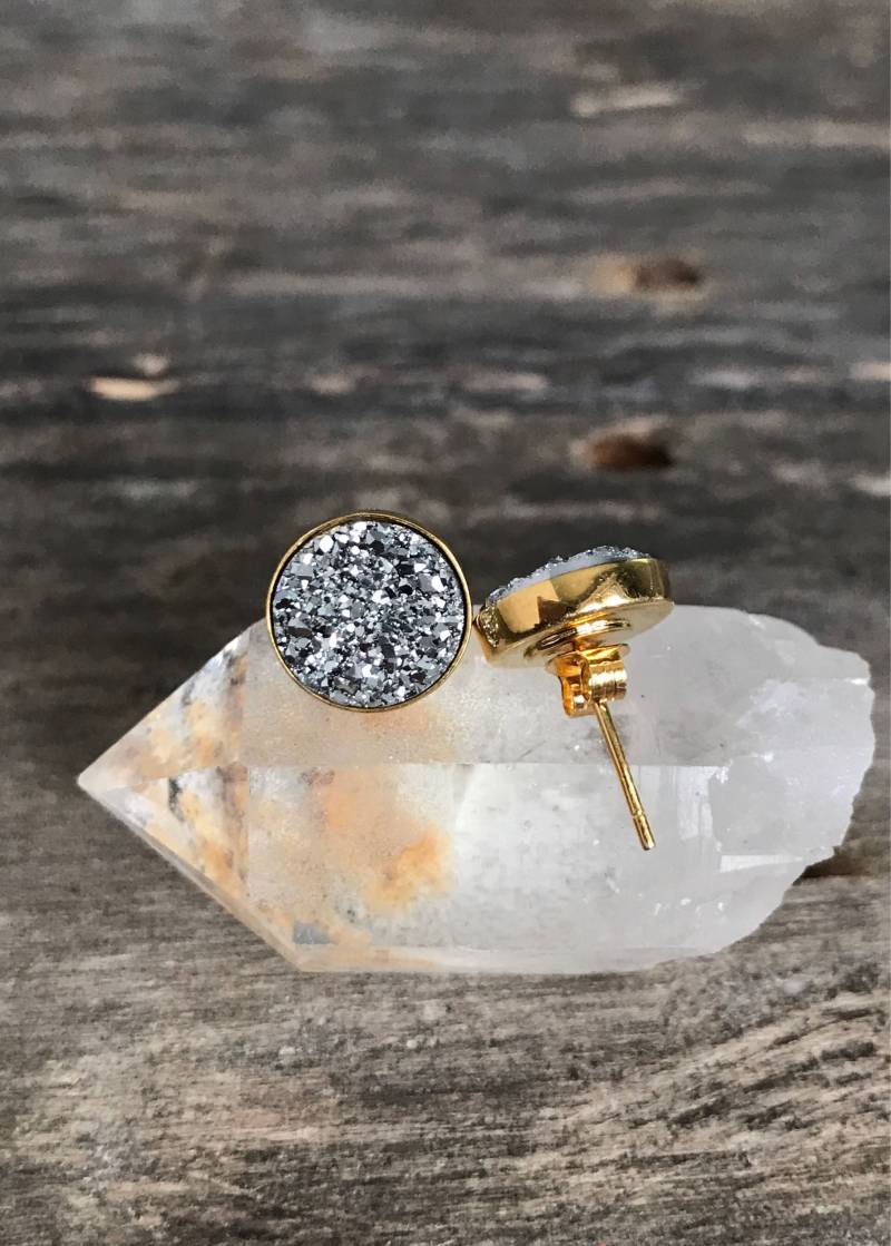 Silber Druzy Quarz Ohrstecker 18K Gold Oder Rhodiniert Silber Druzy Quarz Ohrstecker 18K Gold Oder Rhodiniert von julianneblumlo