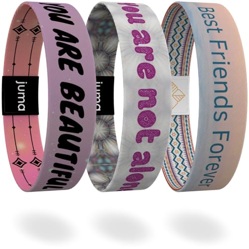 juma - glaubensband | 3er Set Freundschaft - Verschiedene Größen | Energie- & Motivations-Armbänder, Aus Stoff, Inspirierende Glücksbringer für Kinder, Damen (L - 19 cm, 3er Set Freundschaft) von juma