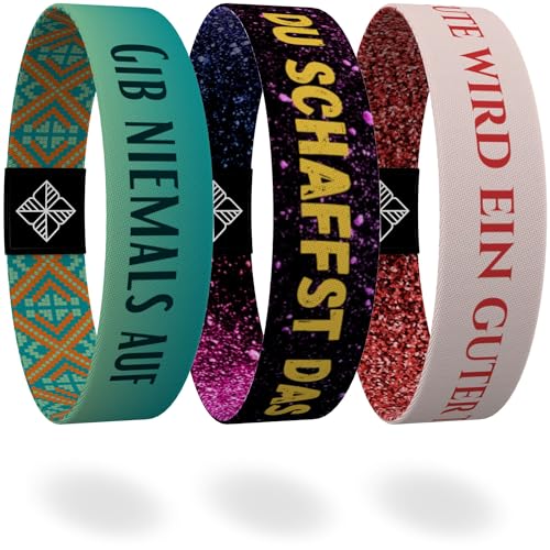 juma - glaubensband | 3er Set Motivation - Verschiedene Größen | Energie- & Motivations-Armbänder, Aus Stoff, Inspirierende Glücksbringer für Kinder, Damen (M - 17 cm, 3er Set Motivation) von juma