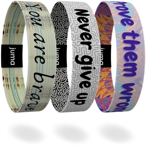 juma - glaubensband | 3er Set Mut - Verschiedene Größen | Energie- & Motivations-Armbänder, Aus Stoff, Inspirierende Glücksbringer für Kinder, Damen, Herren… (L 19 cm, 3er Set Mut) von juma