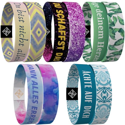 juma - glaubensband | 5er Sets - Verschiedene Größen | Freundschafts-, Energie- & Motivations-Armbänder, Aus Stoff, Inspirierende Glücksbringer (L - 19 cm, 5er Set Positive Energie) von juma