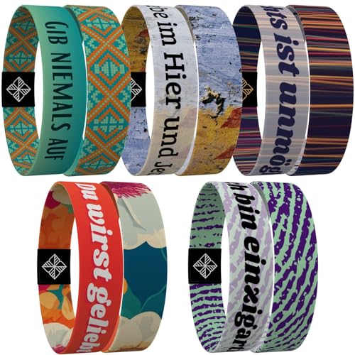 juma - glaubensband | 5er Sets - Verschiedene Größen | Freundschafts-, Energie- & Motivations-Armbänder, Aus Stoff, Inspirierende Glücksbringer (M - 17 cm, 5er Set Lebensfreude) von juma