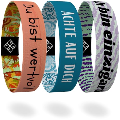 juma - glaubensband | Set Selbstliebe - Verschiedene Größen | Freundschafts-, Energie- & Motivations-Armbänder, Aus Stoff, Inspirierende Glücksbringer (M - 17 cm, 3er Set Selbstliebe) von juma