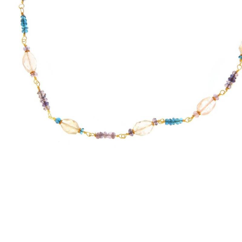 18 K Gold Verbunden Tansanit, Aquamarin, Iolith Und Appetit-Halskette 18 K Gold Verbunden Tansanit, Aquamarin, Iolith Und Appetit-Halskette von jumpthatmoon