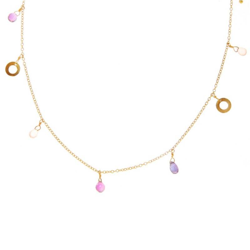 Amethyst, Mondstein, Tansanit, Aquamarin Und 18 K Gold Halskette Amethyst, Mondstein, Tansanit, Aquamarin Und 18 K Gold Halskette von jumpthatmoon