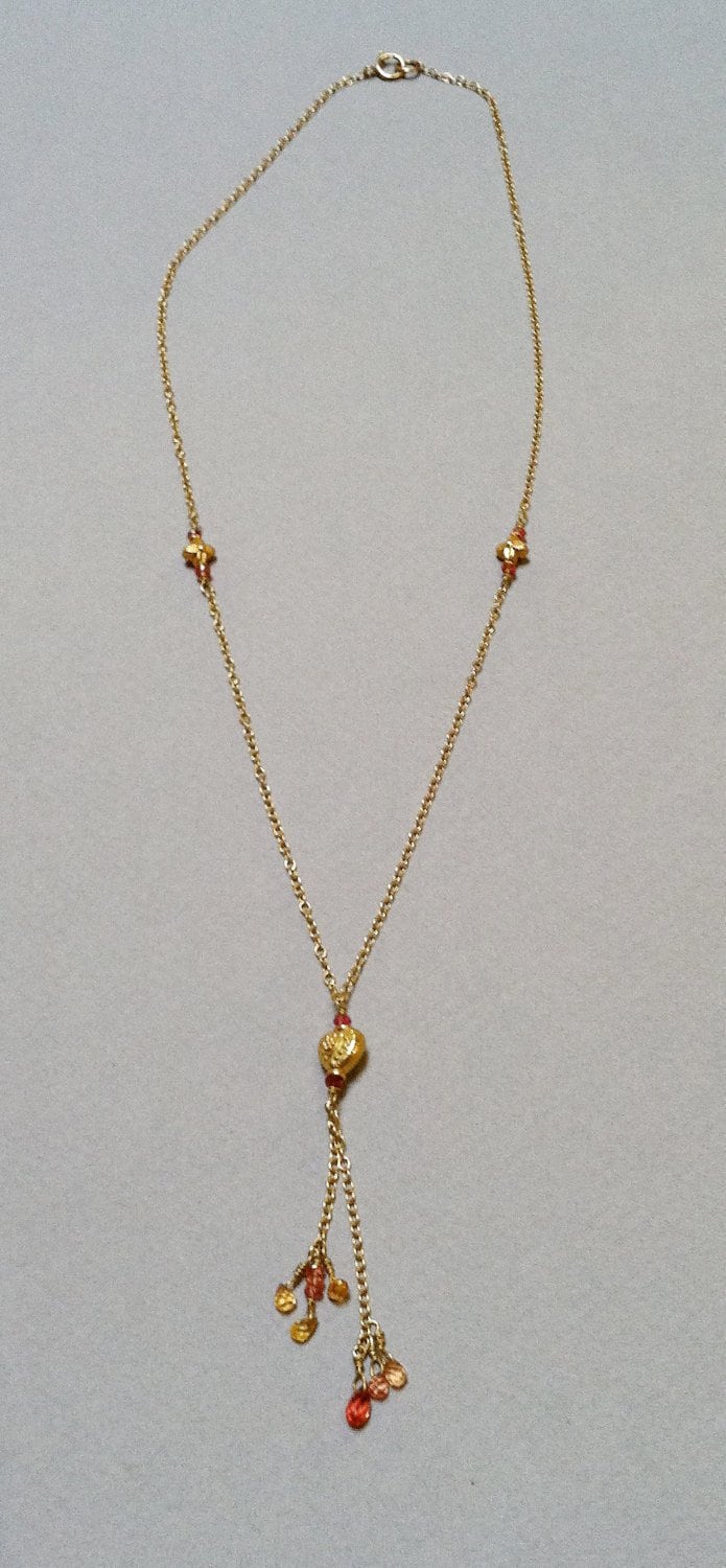 Orange Und Gelb Saphir Perlen 18K Gold Halskette Orange Und Gelb Saphir Perlen 18K Gold Halskette von jumpthatmoon
