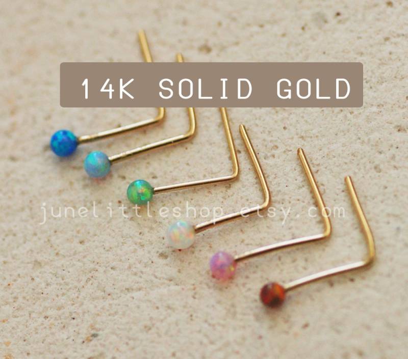 Solid Gold Opal Nasenstecker, 14K Gold Reiner 2 Mm Nasenschraube von junelittleshop