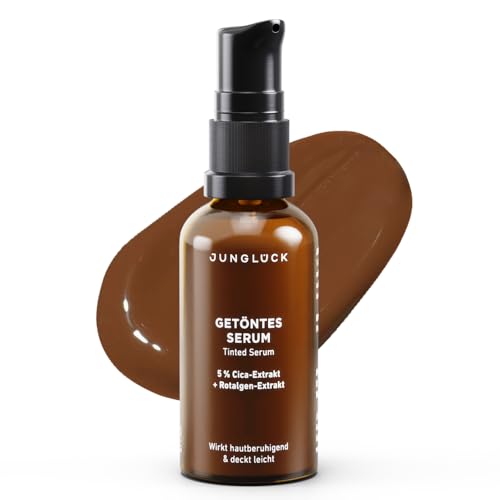 JUNGLÜCK Getöntes Serum Gesicht – Vegan | Pflegende Foundation mit Hyaluron | Gesichtsserum für einen natürlichen No-Make-Up Look mit leichter Deckkraft für einen gleichmäßigen Teint - Dunkel von junglück