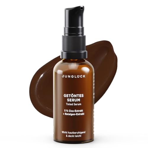 JUNGLÜCK Getöntes Serum Gesicht – Vegan | Pflegende Foundation mit Hyaluron | Gesichtsserum für einen natürlichen No-Make-Up Look mit leichter Deckkraft für einen gleichmäßigen Teint - Sehr Dunkel von junglück