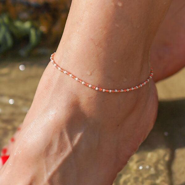 juni Perlen Fußkettchen apricot von juni