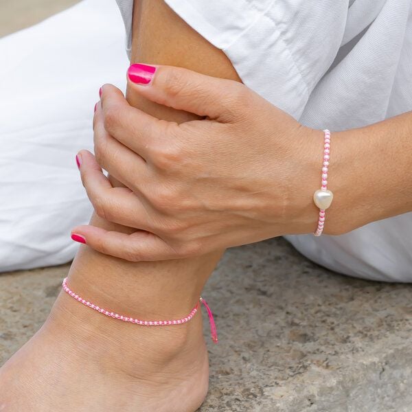 juni Sommer Set Pink - Perlenarmband und Fusskette von juni