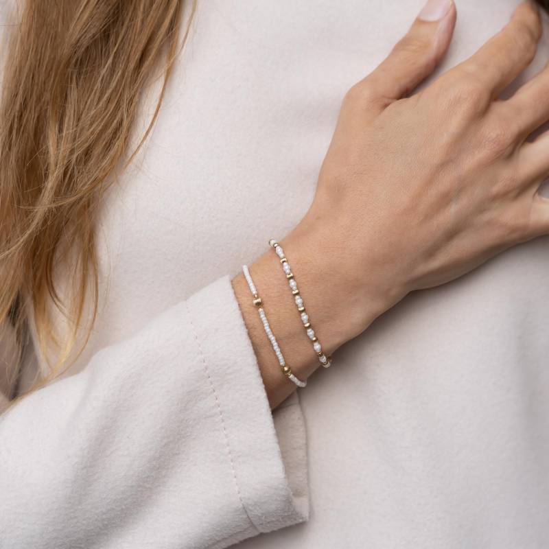 Elegantes Perlenarmband "Marlene" in Cremeweiss Mit 14K Gold Perlen Aus Recyceltem - Handgemacht Deutschland Vegane von juniSCHMUCK