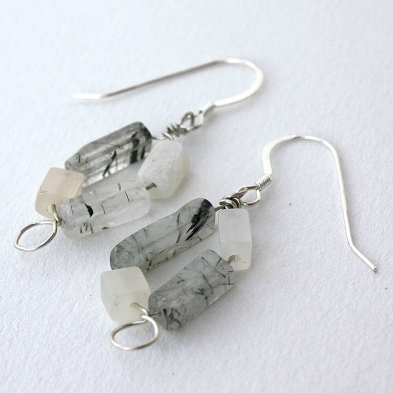 Mondstein Kreis Sterling Silber Ohrringe von juniperberry