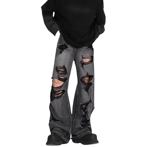 jupkem Baggy Jeans Y2k Ripped Jeans Herren Goth Wide Leg Fashion Distressed Jeans Hiphop Grunge Pants Harajuku Streetwear, Schwarz, Mittel jupkem Baggy Jeans Y2k Ripped Jeans Herren Goth Wide Leg Fashion Distressed Jeans Hiphop Grunge Pants Harajuku Streetwear, Schwarz, Mittel von jupkem