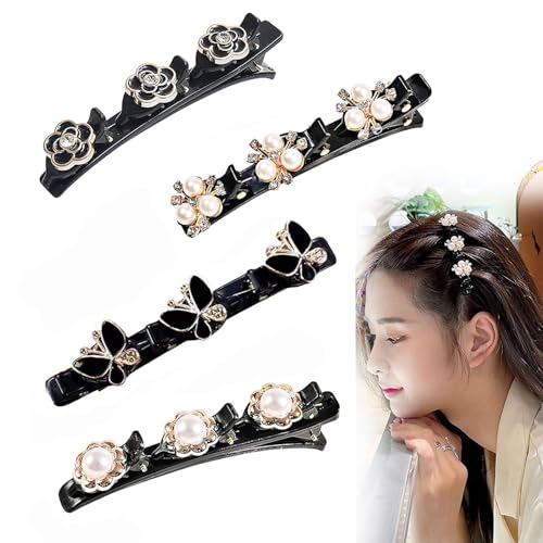 4 Stück Kristall Haarspangen Entenschnabel-Clip, Haarschmuck für Damen Mädchen Doppelschicht Haarspangen Mit 3 Kleinen Clips Für Frauen Und Mädchen,Täglich,Party,Hochzeit (Color2) von jushion