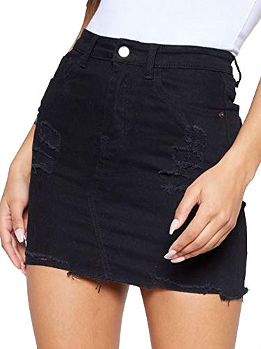 just quella Damen High Waist Jeansrock Fransen Slim Fit Denim Mini Rock - Schwarz - Mittel von just quella