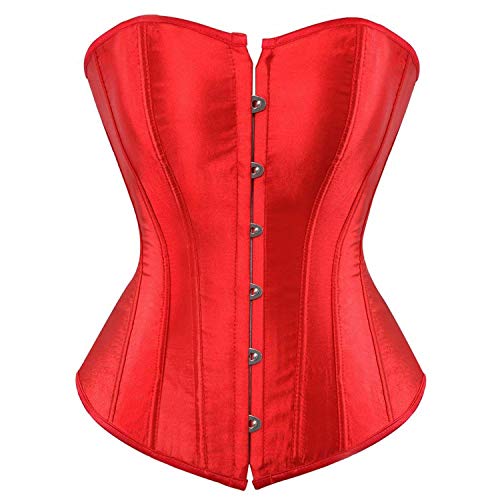 Jutrisujo Rot Korsett Damen Top Corset Corsage Vollbrust Bluse Gothic Satin Burlesque Vintage Frauen Red XL von Jutrisujo