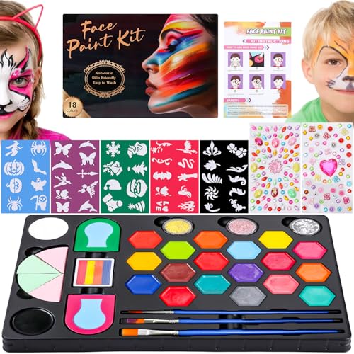 Kinderschminke Set 41 Stück Kinderschminken 18 Farben Schminke Kinder Professionelle Face Paint Gesichtsfarbe Kinderschminken Professionelle Gesichtsfarbe Kinder für Karneval,Urlaubs Party,Geburtstag von jutyum