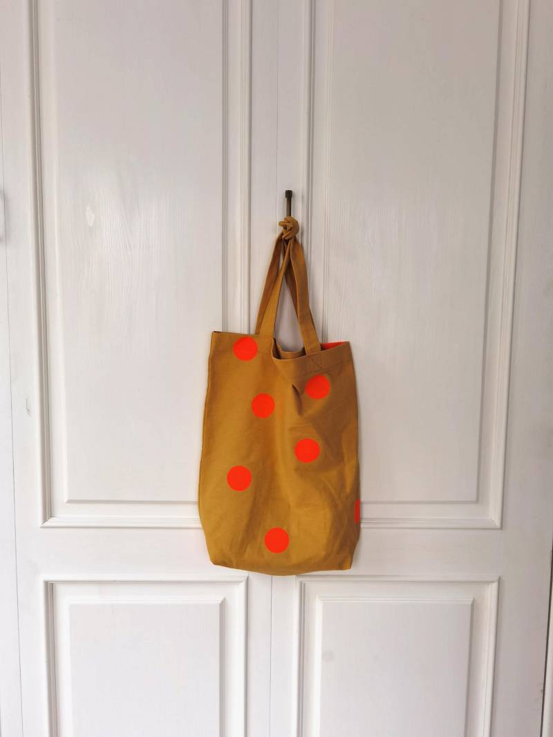Baumwolltasche, Einkaufsbeutel, Jutebeutel, Tragetasche, Senfgelb, Dots Neon Baumwolltasche, Einkaufsbeutel, Jutebeutel, Tragetasche, Senfgelb, Dots Neon von juuutebeutel