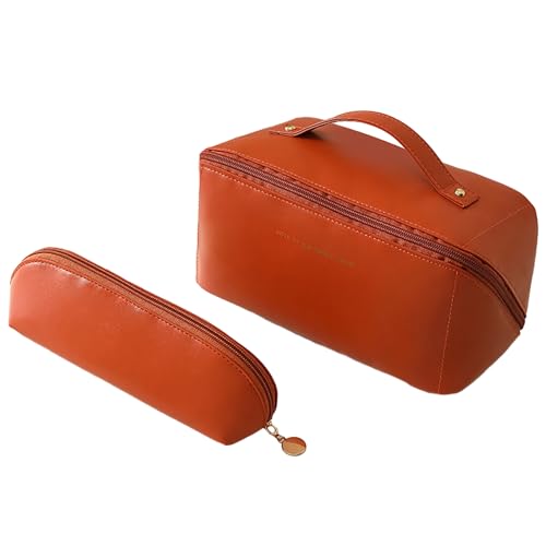 jyibinee Hochwertige Make-up-Tasche, kompakte Tasche, 1 Set, Kosmetik, großes Fassungsvermögen, mehrere Taschen, Kulturbeutel, wasserdicht, Reise-Organizer für Zuhause, braun, 2pcs von jyibinee