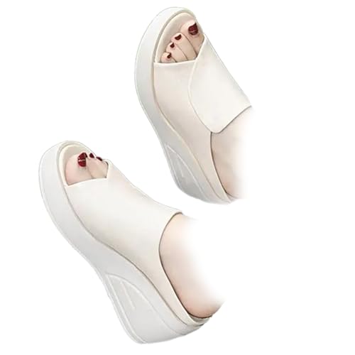 jyyyou Damen-Slipper Aus Weichem Italienischem Leder Mit Plateausohle, Orthopädische Sommer-Sandalen Mit Offenem Zehenbereich Und Plateausohle (Beige,40) von jyyyou