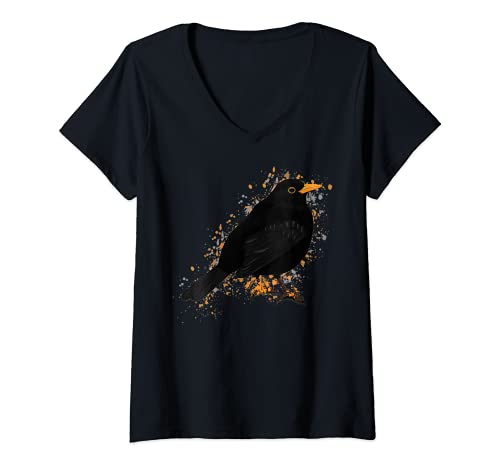 Damen Amsel Vogel Singvogel Vogelfreund Ornithologe Gartenvogel T-Shirt mit V-Ausschnitt von jz.birds
