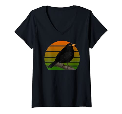 Damen Amsel Vogel Vogelfreund Gartenvogel Singvogel Vogelmotiv T-Shirt mit V-Ausschnitt von jz.birds