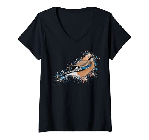 Damen Eichelhäher Vogel Singvogel Vogelfreund Vogelbeobachter T-Shirt mit V-Ausschnitt von jz.birds