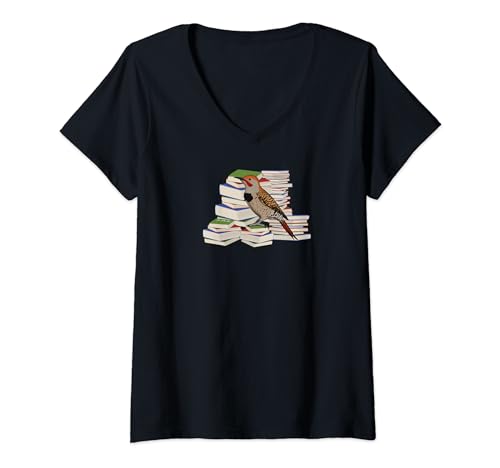 Damen Goldspecht Liest Bücher Vogelfreund Vogel Bücherwurm Biologe T-Shirt mit V-Ausschnitt von jz.birds