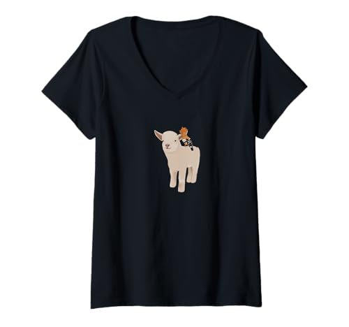 Damen Ziege Zicklein Lamm mit Wiedehopf Vogel Singvogel Biologe T-Shirt mit V-Ausschnitt Damen Ziege Zicklein Lamm mit Wiedehopf Vogel Singvogel Biologe T-Shirt mit V-Ausschnitt von jz.birds