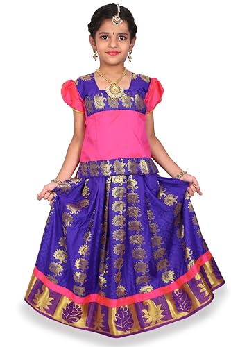 kaatru Thana Silk Mädchen Pavadai Set (D71) – Lehenga Choli (Prinz Größentabelle), Pink, 11-12 Jahre von kaatru