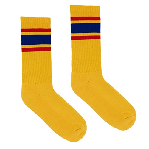 kabak Sportsocken Wadenlang Frottee 80er Retro Style Aerobic Laufen Yoga Unisex Farben Elastisches Bündchen Atmungsaktiv, Gelb/Rot 42-46 EU von kabak