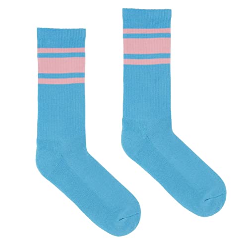 kabak Sportsocken Wadenlang Frottee 80er Retro Style Aerobic Laufen Yoga Unisex Farben Elastisches Bündchen Atmungsaktiv, Hellblau/Rosa 42-46 EU von kabak