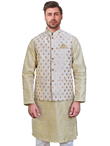 Herren Indische Weste Modi Jacke Nehru Style Fancy Koi Ethno Outfit FB-MJ-110, Light Gold - Fb-mj-115, 46 cm von kacery